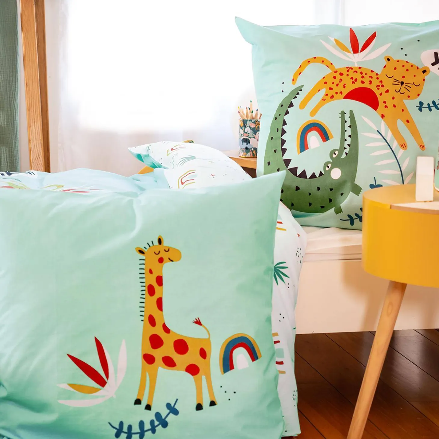 Completo de cama de algodão reversível estampado savana / arco-íris, 140 cm