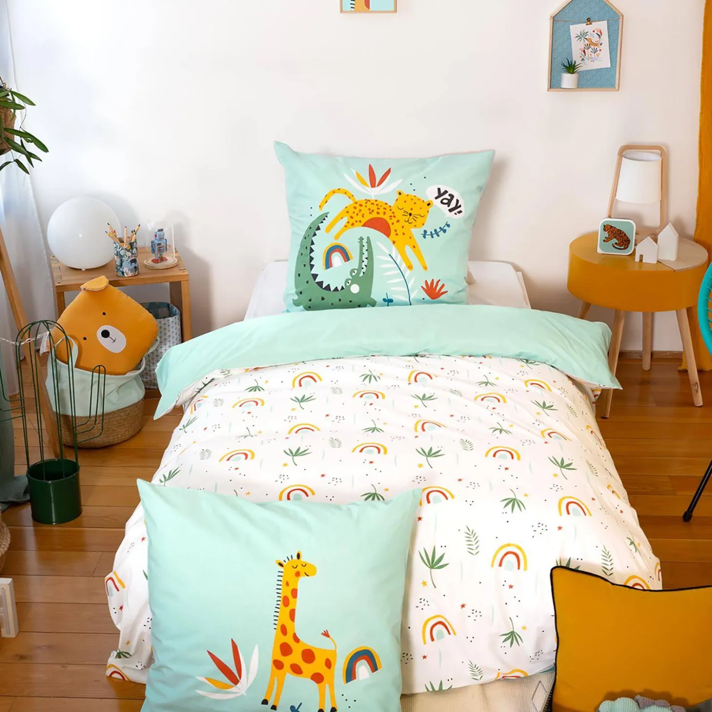 Completo de cama de algodão reversível estampado savana / arco-íris, 140 cm