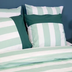 Conjunto de cama de algodão com estampas de listras para 2 lugares, branco e verde