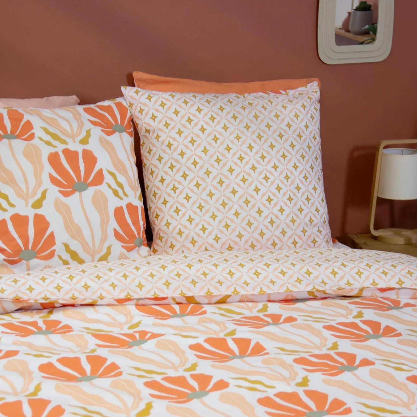 Conjunto de cama reversível com estampa floral para 2 lugares