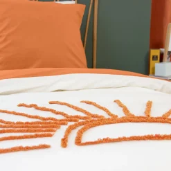 Conjunto de cama reversível de algodão estampado sol branco/terracota 1 praça