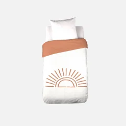 Conjunto de cama reversível de algodão estampado sol branco/terracota 1 praça