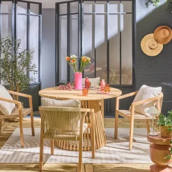 Conjunto de jantar interior/exterior com mesa em madeira de acácia com 4 cadeiras