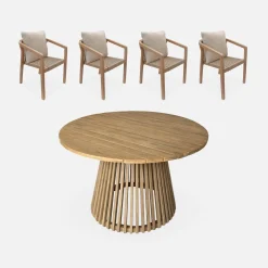 Conjunto de jantar interior/exterior com mesa em madeira de acácia com 4 cadeiras