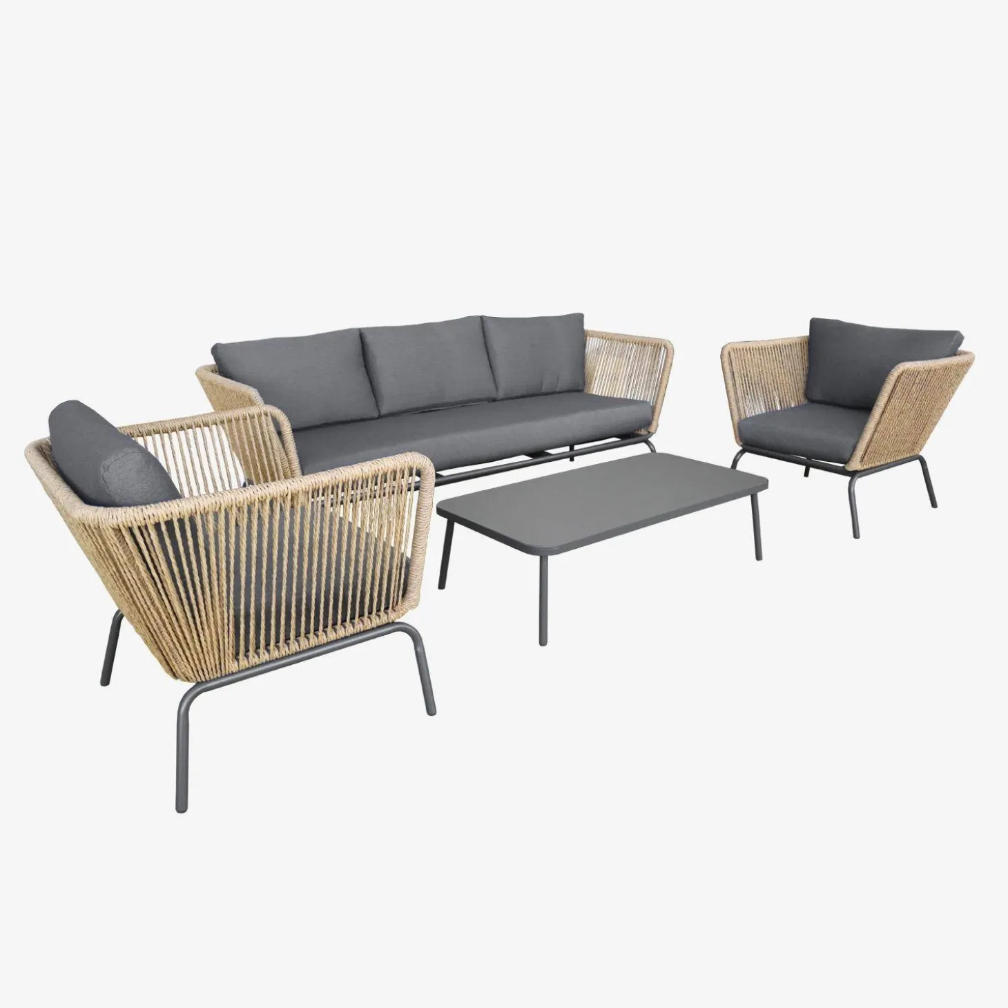Conjunto de jardim baixo em resina trançada efeito, 5 lugares