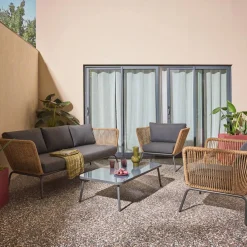 Conjunto de jardim baixo em resina trançada efeito, 5 lugares