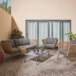 Conjunto de jardim baixo em resina trançada efeito, 5 lugares