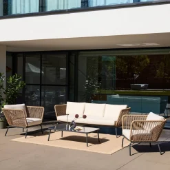 Conjunto de jardim baixo em resina trançada efeito, 5 lugares