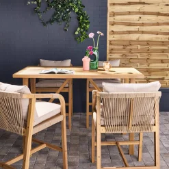 Conjunto de jardim com mesa alta em madeira de acácia com 4 cadeiras