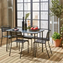 Conjunto de jardim com mesa bistrô de 120cm em aço com 4 cadeiras