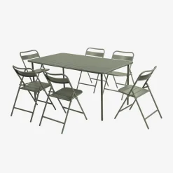 Conjunto de jardim com mesa bistrô dobrável de 160cm em aço com 6 cadeiras