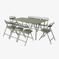 Conjunto de jardim com mesa bistrô dobrável de 160cm em aço com 8 cadeiras