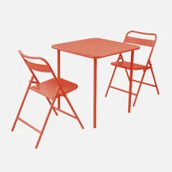 Conjunto de jardim com mesa bistrô de 70cm em aço com 2 cadeiras dobráveis