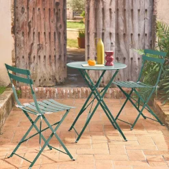 Conjunto de jardim com mesa bistrô dobrável em aço com 2 cadeiras, ø60cm