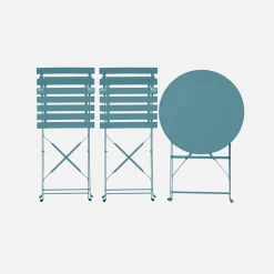 Conjunto de jardim com mesa bistrô dobrável em aço com 2 cadeiras, ø60cm