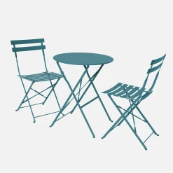 Conjunto de jardim com mesa bistrô dobrável em aço com 2 cadeiras, ø60cm