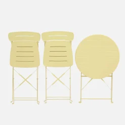 Conjunto de jardim com mesa bistrô dobrável redonda de aço com 2 cadeiras- Balconea