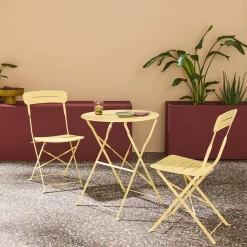 Conjunto de jardim com mesa bistrô dobrável redonda de aço com 2 cadeiras- Balconea