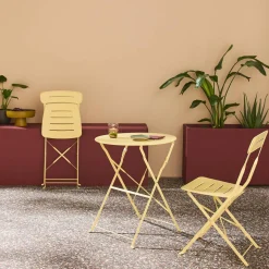 Conjunto de jardim com mesa bistrô dobrável redonda de aço com 2 cadeiras- Balconea