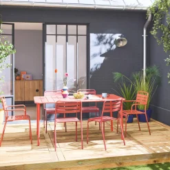 Conjunto de jardim com mesa bistrô de 160cm em aço com 2 poltronas e 4 cadeiras