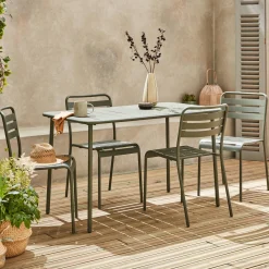 Conjunto de jardim com mesa bistrô de 120cm em aço com 4 cadeiras
