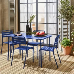 Conjunto de jardim com mesa bistrô de 120cm em aço com 4 cadeiras