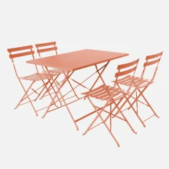 Conjunto de jardim com mesa bistrô dobrável de 110cm em aço com 4 cadeiras