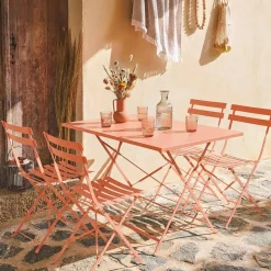 Conjunto de jardim com mesa bistrô dobrável de 110cm em aço com 4 cadeiras