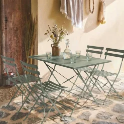 Conjunto de jardim com mesa bistrô dobrável de 110cm em aço com 4 cadeiras