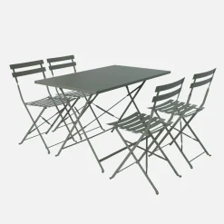 Conjunto de jardim com mesa bistrô dobrável de 110cm em aço com 4 cadeiras