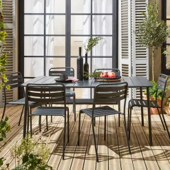 Conjunto de jardim com mesa bistrô de 160cm em aço com 6 cadeiras