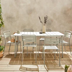 Conjunto de jardim com mesa bistrô de 160cm em aço com 6 cadeiras