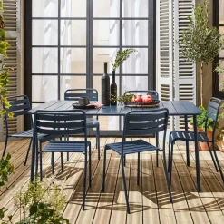 Conjunto de jardim com mesa bistrô de 160cm em aço com 6 cadeiras