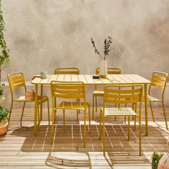 Conjunto de jardim com mesa bistrô de 160cm em aço com 6 cadeiras
