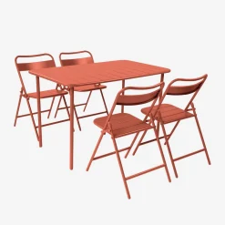 Conjunto de jardim com mesa bistrô de 120cm em aço com 4 cadeiras dobráveis