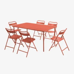 Conjunto de jardim com mesa bistrô dobrável de 160cm em aço com 6 cadeiras