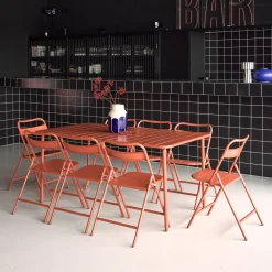 Conjunto de jardim com mesa bistrô dobrável de 160cm em aço com 8 cadeiras