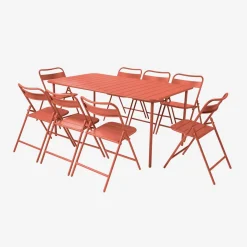 Conjunto de jardim com mesa bistrô dobrável de 160cm em aço com 8 cadeiras