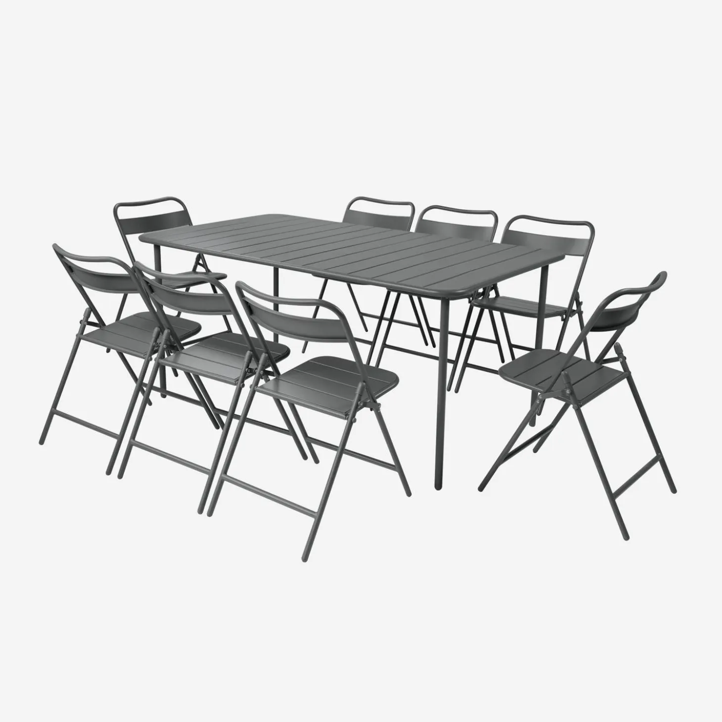 Conjunto de jardim com mesa bistrô dobrável de 160cm em aço com 8 cadeiras