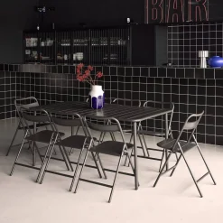 Conjunto de jardim com mesa bistrô dobrável de 160cm em aço com 8 cadeiras