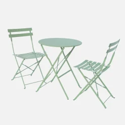Conjunto de jardim com mesa bistrô dobrável em aço com 2 cadeiras, ø60cm