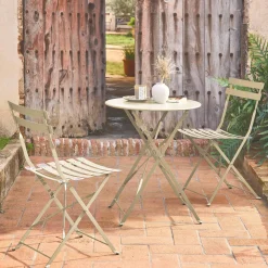 Conjunto de jardim com mesa bistrô dobrável em aço com 2 cadeiras, ø60cm