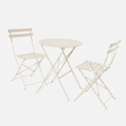 Conjunto de jardim com mesa bistrô dobrável em aço com 2 cadeiras, ø60cm