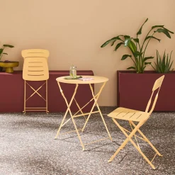 Conjunto de jardim com mesa bistrô dobrável redonda de aço com 2 cadeiras- Balconea