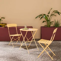 Conjunto de jardim com mesa bistrô dobrável redonda de aço com 2 cadeiras- Balconea