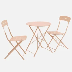 Conjunto de jardim com mesa bistrô dobrável redonda de aço com 2 cadeiras- Balconea