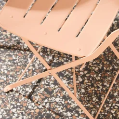 Conjunto de jardim com mesa bistrô dobrável redonda de aço com 2 cadeiras- Balconea