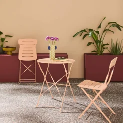Conjunto de jardim com mesa bistrô dobrável redonda de aço com 2 cadeiras- Balconea