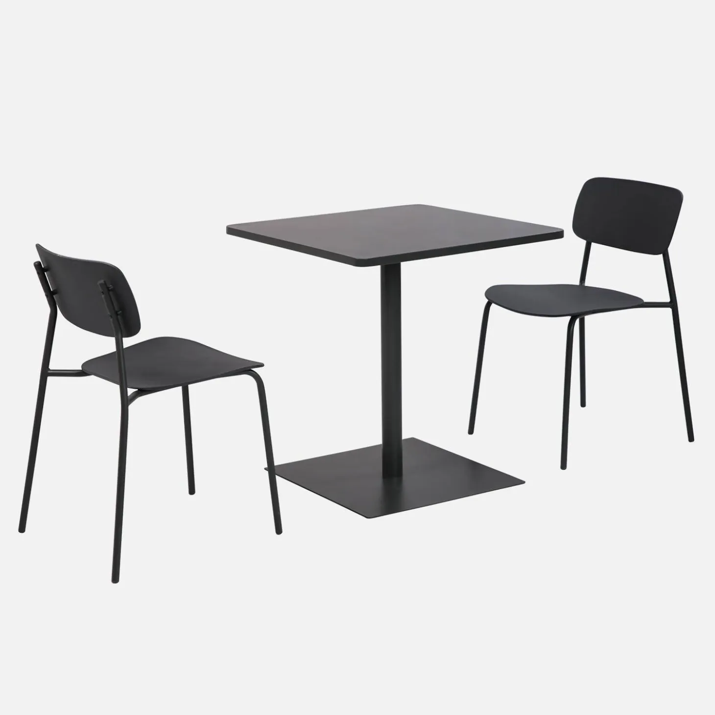 Conjunto de jardim com mesa bistrô quadrada de aço com 2 cadeiras
