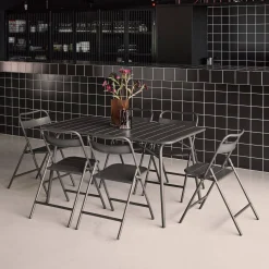 Conjunto de jardim com mesa bistrô em aço com 6 cadeiras dobráveis, 140cm